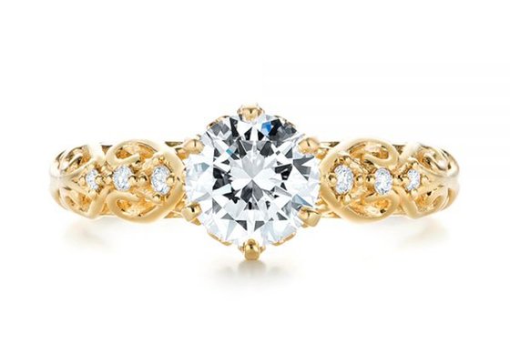 14K Yellow Gold Real Diamond Jewellery Ring Vintage Style 6.5mm Size OEM