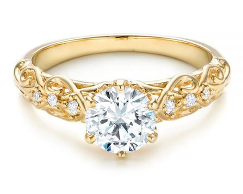 14K Yellow Gold Real Diamond Jewellery Ring Vintage Style 6.5mm Size OEM