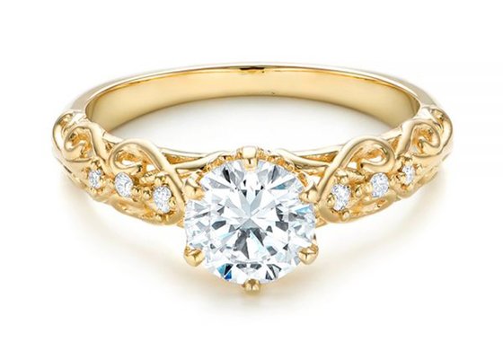 14K Yellow Gold Real Diamond Jewellery Ring Vintage Style 6.5mm Size OEM