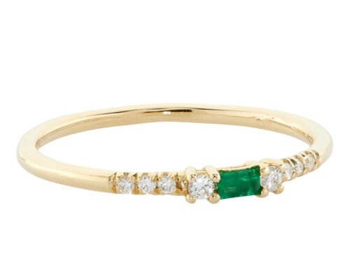 4×6mm Baguette Cut Emerald Ring , 14k Yellow Gold Emerald Ring Fashion Style