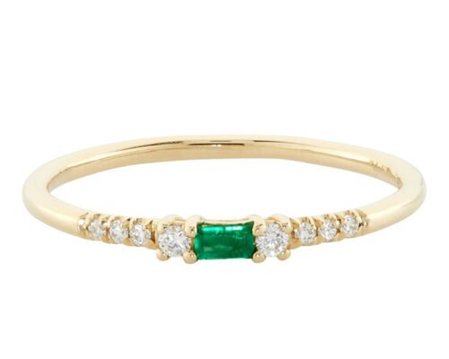 4×6mm Baguette Cut Emerald Ring , 14k Yellow Gold Emerald Ring Fashion Style