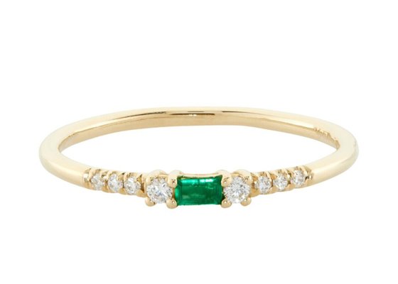 4×6mm Baguette Cut Emerald Ring , 14k Yellow Gold Emerald Ring Fashion Style