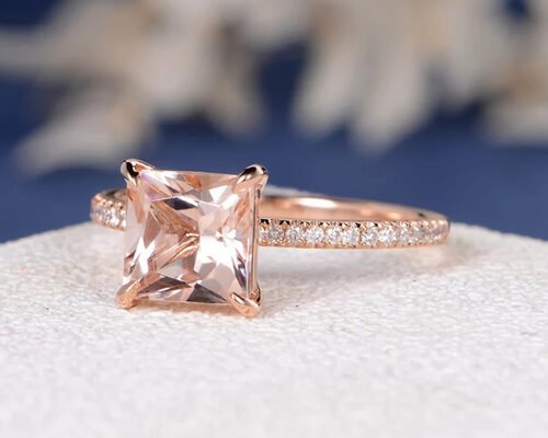 Morganite Real Diamond Jewellery Ring Princess Cut 6×6mm Size