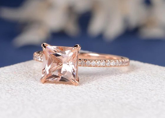 Morganite Real Diamond Jewellery Ring Princess Cut 6×6mm Size