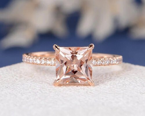 Morganite Real Diamond Jewellery Ring Princess Cut 6×6mm Size