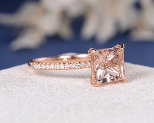 Morganite Real Diamond Jewellery Ring Princess Cut 6×6mm Size