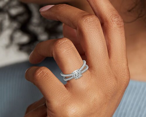 0.1ct RD3.0MM Promise Engagement And Wedding Ring Set 3.21g Weight