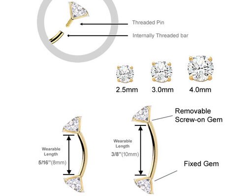 16g Diamond Gold Body Piercing Jewelry Ring 10mm 8mm Dimension For Belly Button