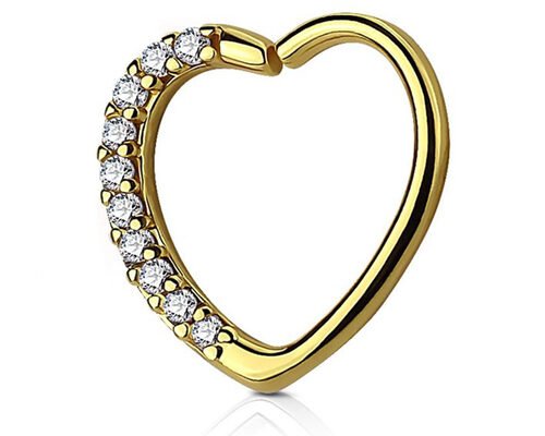 Classic 14k Gold Cartilage Hoop Earring , Heart Shape 16G Diamond Cartilage Earring