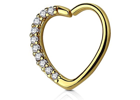 Classic 14k Gold Cartilage Hoop Earring , Heart Shape 16G Diamond Cartilage Earring