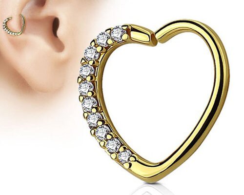 Classic 14k Gold Cartilage Hoop Earring , Heart Shape 16G Diamond Cartilage Earring