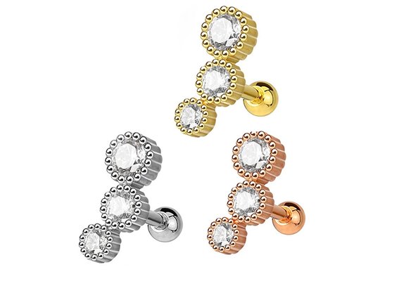 Sterile Gold Body Piercing Jewelry Earrings For Cartilage Tragus Dia 3×3mm ODM