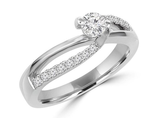 Prong Setting Round Cut Diamond Ring , 0.46ct 5mm Diamond Solid Gold Ring