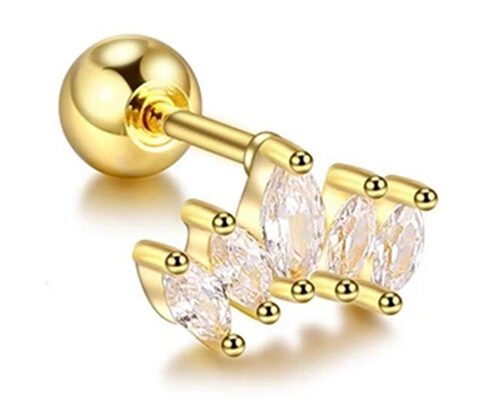 16g Crown Shape Gold Body Piercing Jewelry Earrings 6mm Length With Mq Diamond