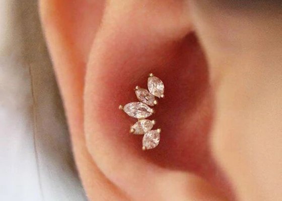 16g Crown Shape Gold Body Piercing Jewelry Earrings 6mm Length With Mq Diamond