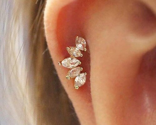 16g Crown Shape Gold Body Piercing Jewelry Earrings 6mm Length With Mq Diamond