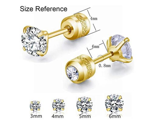 Hypoallergenic 14k Gold Flat Back Stud Earrings With 2mm 4mm Tiny Round Diamond