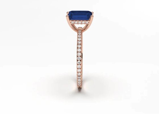 Blue Sapphire Real Diamond Jewellery Ring Emerald Cut 8×6mm Size