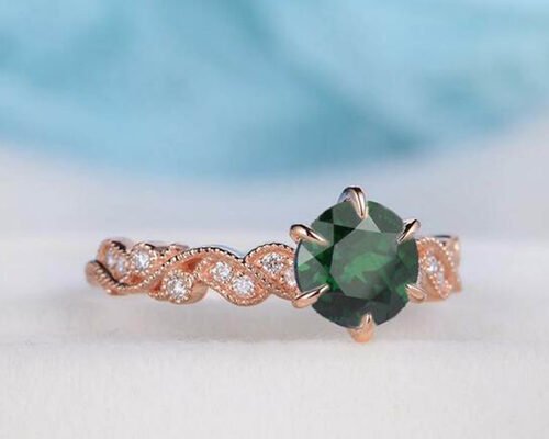 Vintage Emerald Real Diamond Jewellery Ring Floral Vine Cut 6.5mm Size