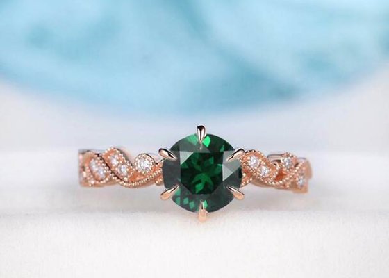 Vintage Emerald Real Diamond Jewellery Ring Floral Vine Cut 6.5mm Size