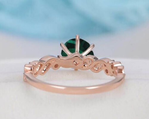 Vintage Emerald Real Diamond Jewellery Ring Floral Vine Cut 6.5mm Size