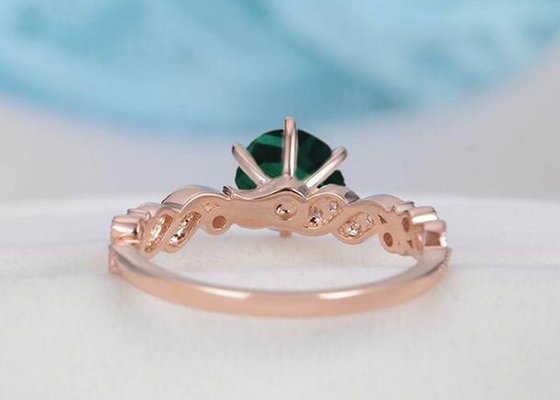 Vintage Emerald Real Diamond Jewellery Ring Floral Vine Cut 6.5mm Size