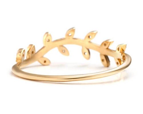 14K Yellow Gold Olive Branch Diamond Ring Round Cut 1.2mm Size