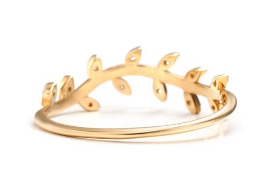 14K Yellow Gold Olive Branch Diamond Ring Round Cut 1.2mm Size