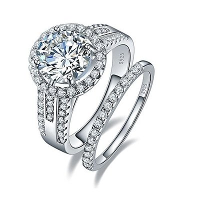 18K 14K 10k White Gold Ring , 1.8CT 8mm Womens Diamond Wedding Ring Sets