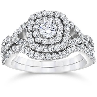 43PCS 0.43ct Diamond Engagement Wedding Rings 18K White Gold Color ODM