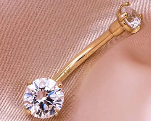 14g Gold Body Piercing Jewelry Navel Ring Dia 8mm Claw Hand Setting Type