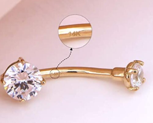 14g Gold Body Piercing Jewelry Navel Ring Dia 8mm Claw Hand Setting Type