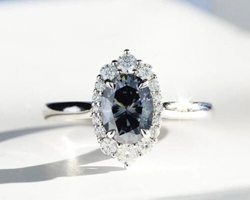 3 Carat Oval Lab Grown Moissanite Ring Dark Grey color 8×10MM size