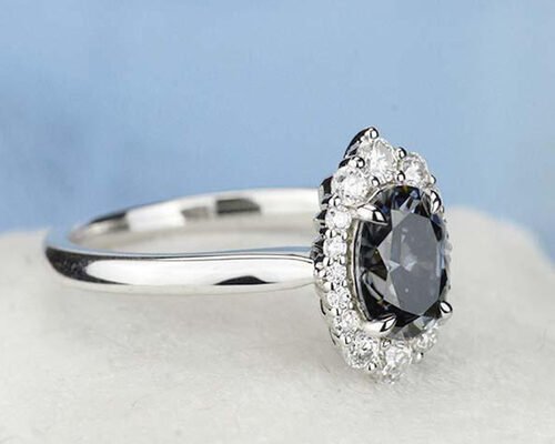 3 Carat Oval Lab Grown Moissanite Ring Dark Grey color 8×10MM size