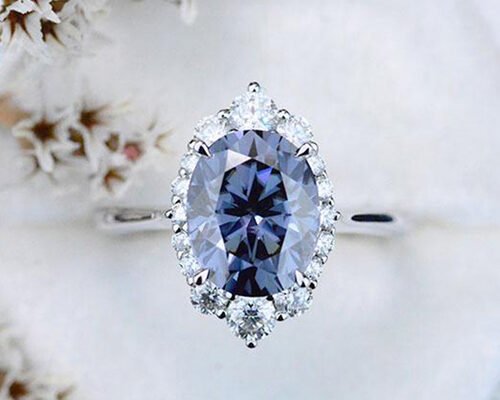 3 Carat Oval Lab Grown Moissanite Ring Dark Grey color 8×10MM size