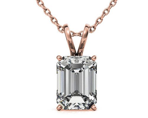 1.05ct Emerald Cut 14k Gold Necklaces Dia 7×5mm Bezel setting Type
