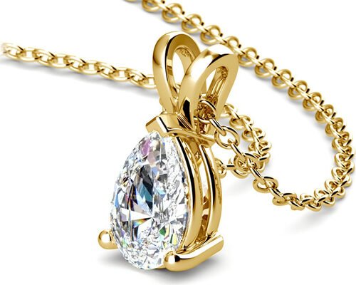 Pear Cut 0.84ct 14k Gold Necklaces With 8×5mm Vintage Pendant