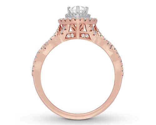 7ct 8ct 18K Rose Gold Ring , Engagement And Wedding Ring Set 7.0mm Pear Cut