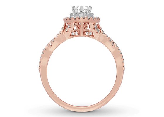 7ct 8ct 18K Rose Gold Ring , Engagement And Wedding Ring Set 7.0mm Pear Cut