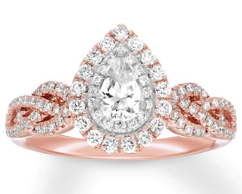 7ct 8ct 18K Rose Gold Ring , Engagement And Wedding Ring Set 7.0mm Pear Cut
