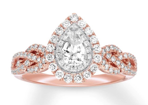7ct 8ct 18K Rose Gold Ring , Engagement And Wedding Ring Set 7.0mm Pear Cut