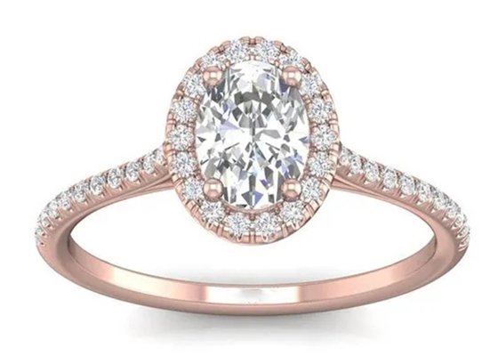 Oval Shaped 18K Rose Gold Ring , 0.50Ct Diamond Engagement Ring 6.37x4.46x2.79mm
