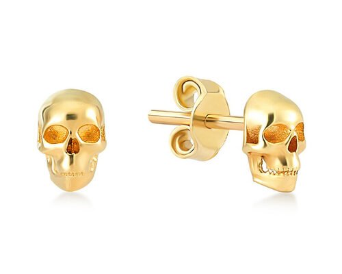 Anniversary Gold Skull Earrings 3×5MM Prong Hand Setting Type ODM
