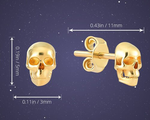 Anniversary Gold Skull Earrings 3×5MM Prong Hand Setting Type ODM