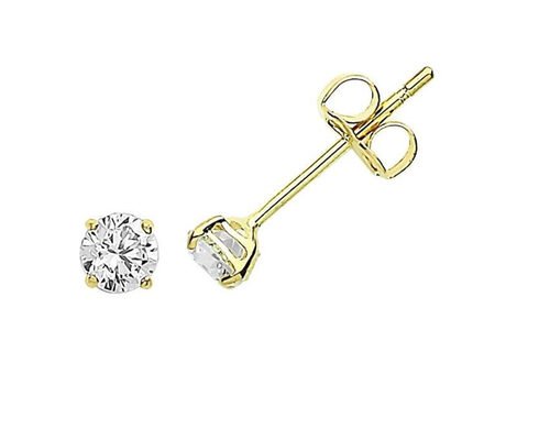 9ct 9K Gold Solitaire Earrings , Solitaire Diamond Stud 3mm 4mm 5mm