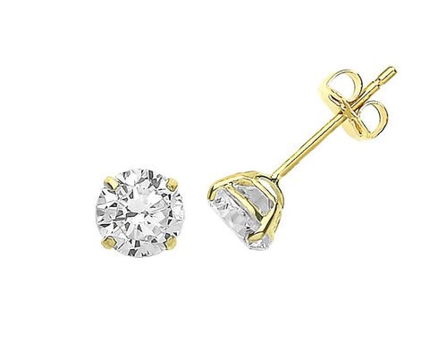 9ct 9K Gold Solitaire Earrings , Solitaire Diamond Stud 3mm 4mm 5mm