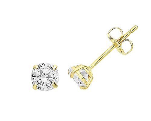 9ct 9K Gold Solitaire Earrings , Solitaire Diamond Stud 3mm 4mm 5mm