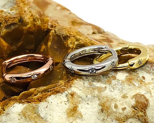 8.4mm Hoop 9K Gold Earrings North Star Engraved With Moissanite Diamond