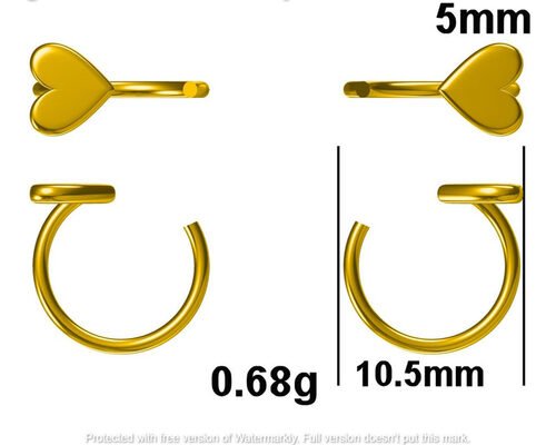 Huggie Hoop 9K Gold Earrings Tiny Heart Shape Dia Inner 8mm Outer 10.5mm