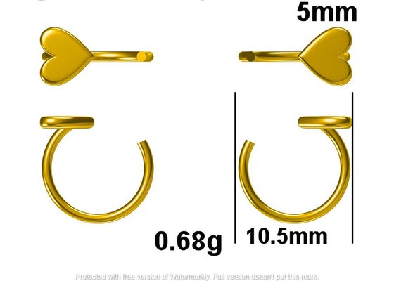 Huggie Hoop 9K Gold Earrings Tiny Heart Shape Dia Inner 8mm Outer 10.5mm